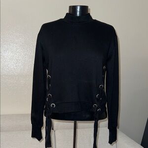 Black Lace-Up Detail Pullover Sweater